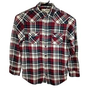 Urban Pipeline Flannel Button Up Plaid Shirt Size XXL Western Yokes Maroon Navy